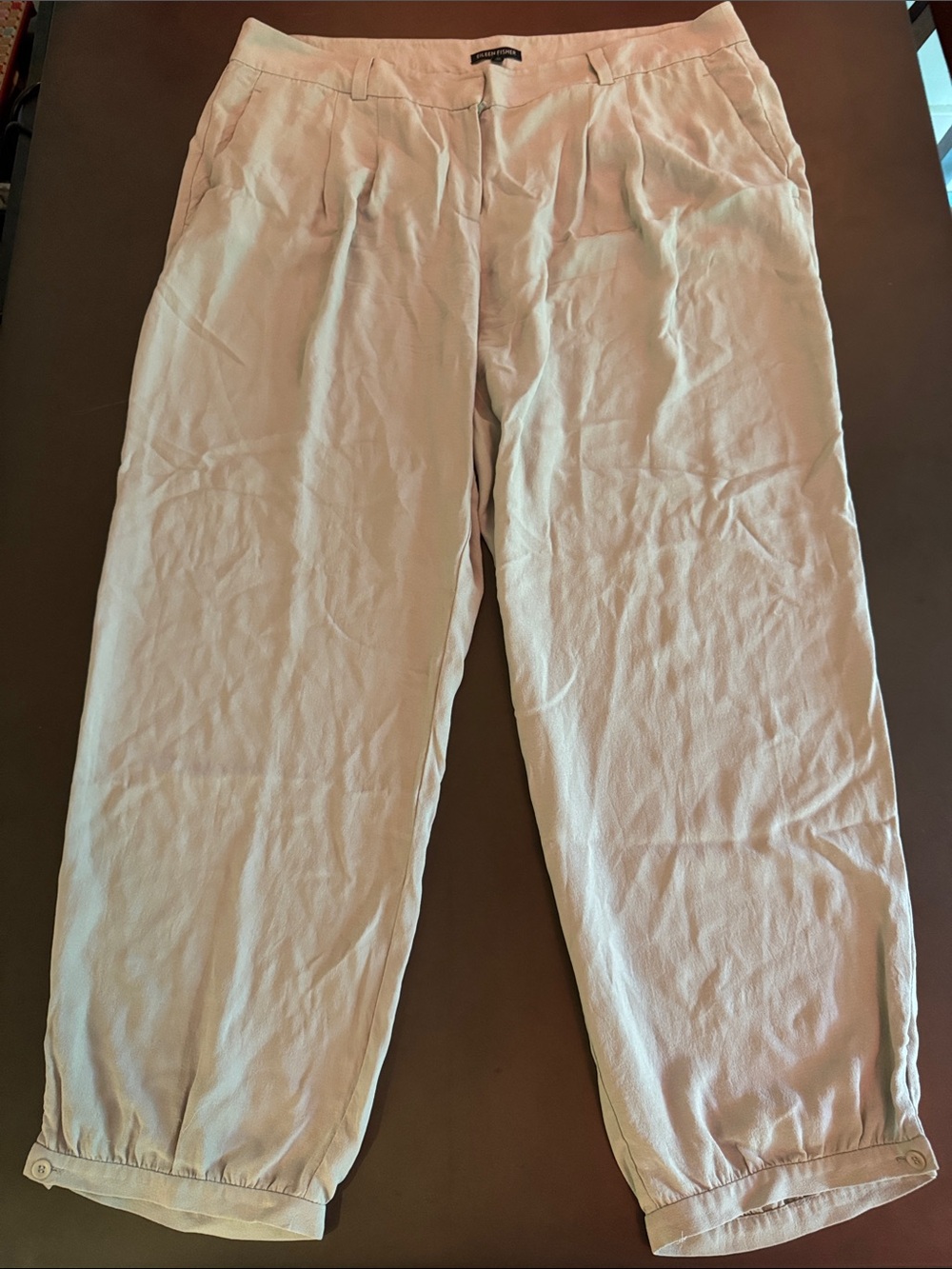 Eileen Fisher Light Beige Cropped Drawstring Hem Pants